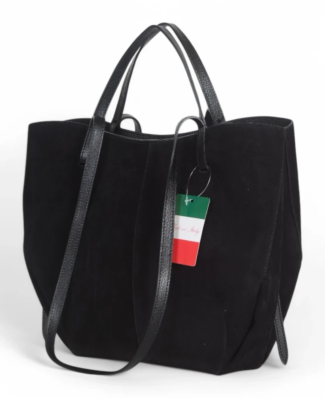 Czarna zamszowa torba damska Shopper XL | BESTSELLER | Vera Pelle