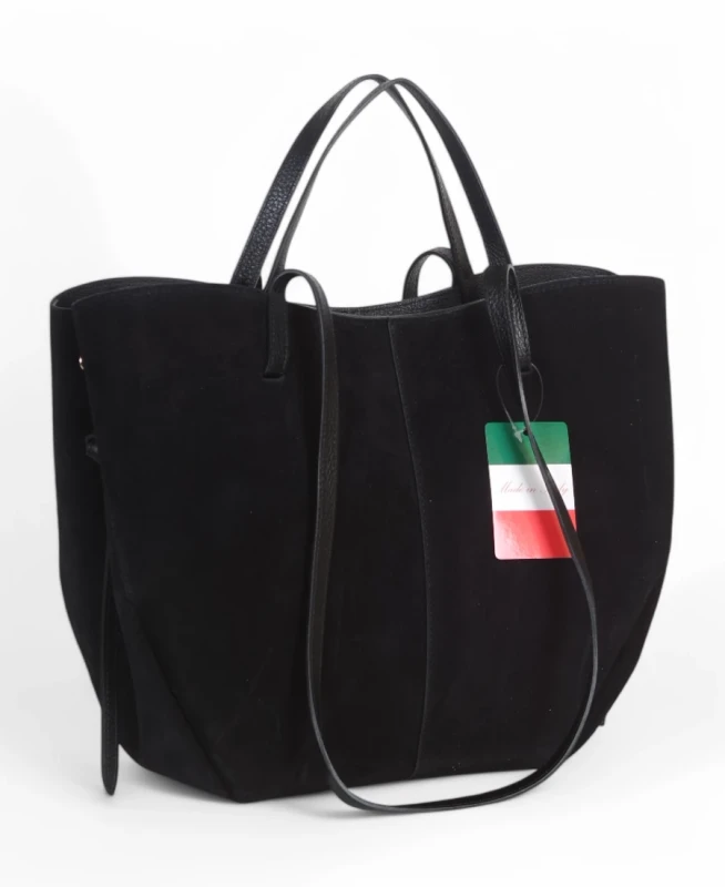 Czarna zamszowa torba damska Shopper XL | BESTSELLER | Vera Pelle