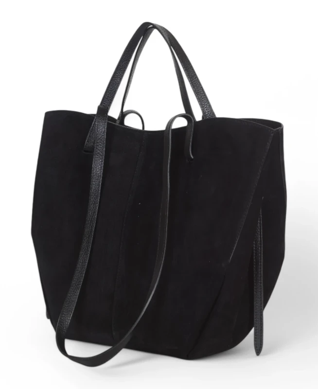Czarna zamszowa torba damska Shopper XL | BESTSELLER | Vera Pelle