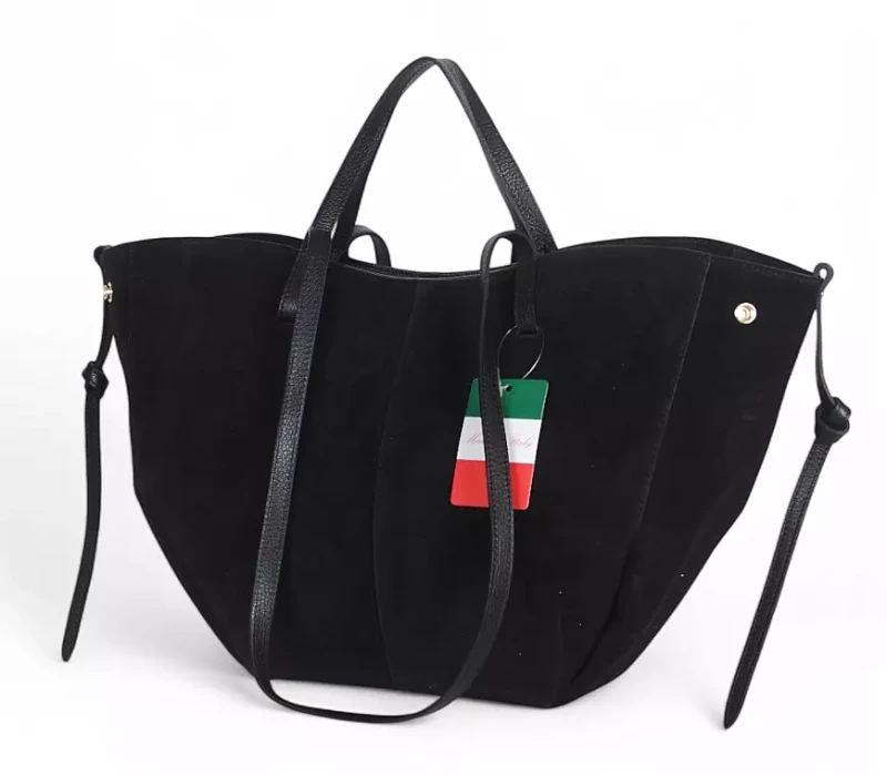 Czarna zamszowa torba damska Shopper XL | BESTSELLER | Vera Pelle