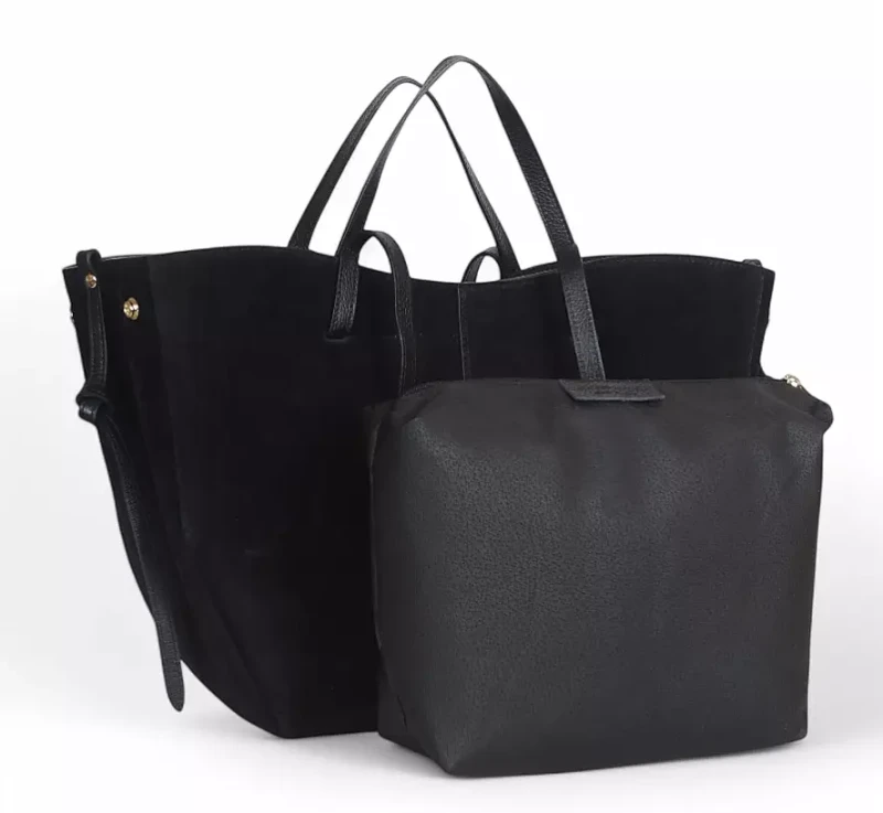 Czarna zamszowa torba damska Shopper XL | BESTSELLER | Vera Pelle