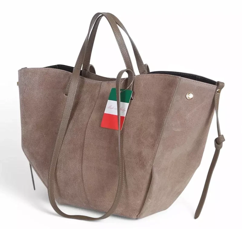 Zamszowa torba damska Shopper XL Taupe | BESTSELLER | Vera Pelle