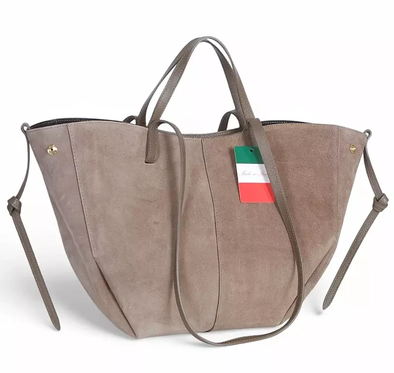 Zamszowa torba damska Shopper XL Taupe | BESTSELLER | Vera Pelle