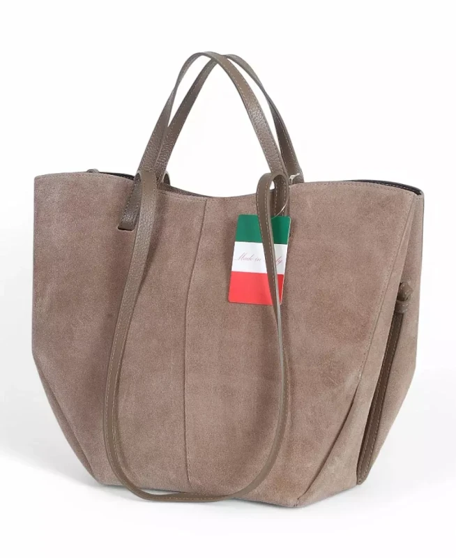 Zamszowa torba damska Shopper XL Taupe | BESTSELLER | Vera Pelle