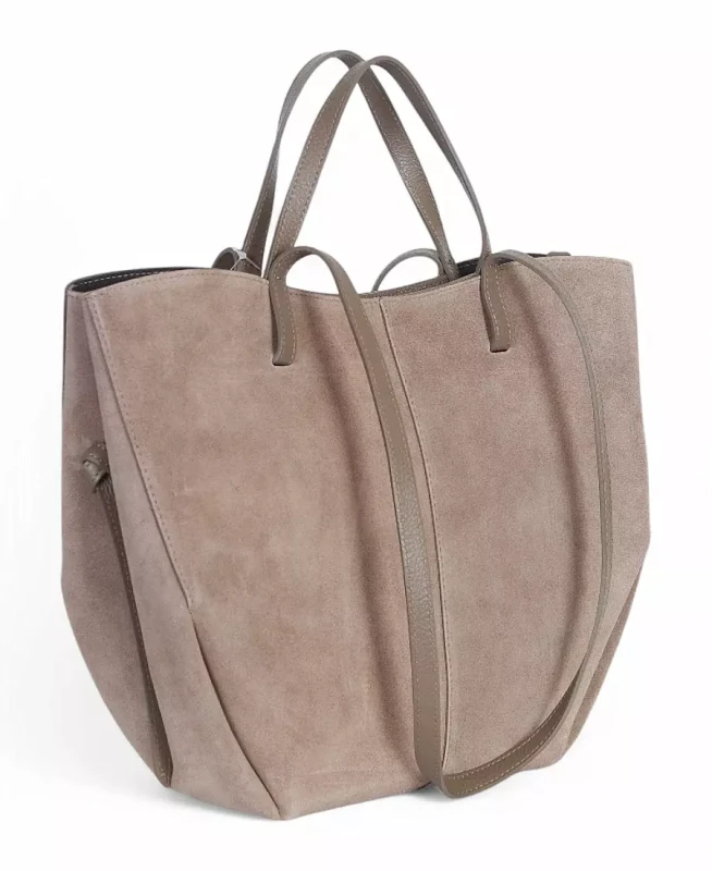 Zamszowa torba damska Shopper XL Taupe | BESTSELLER | Vera Pelle