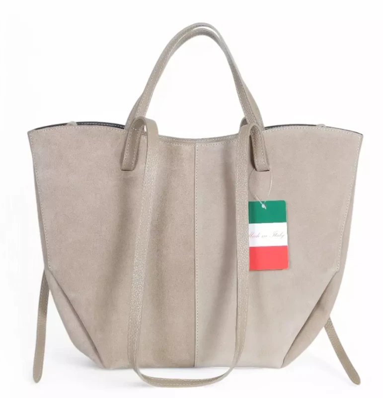 Beżowa zamszowa torba damska Shopper XL | BESTSELLER | Vera Pelle