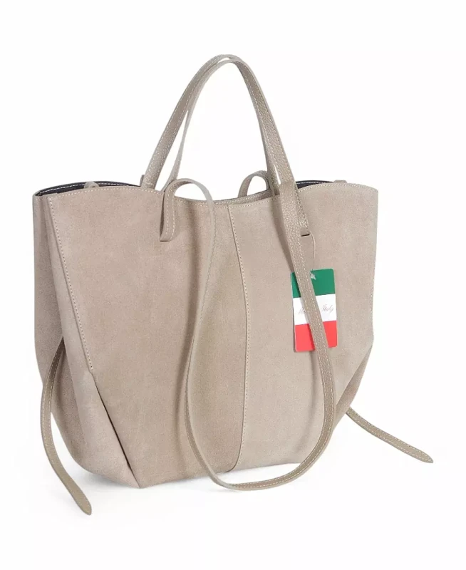 Beżowa zamszowa torba damska Shopper XL | BESTSELLER | Vera Pelle