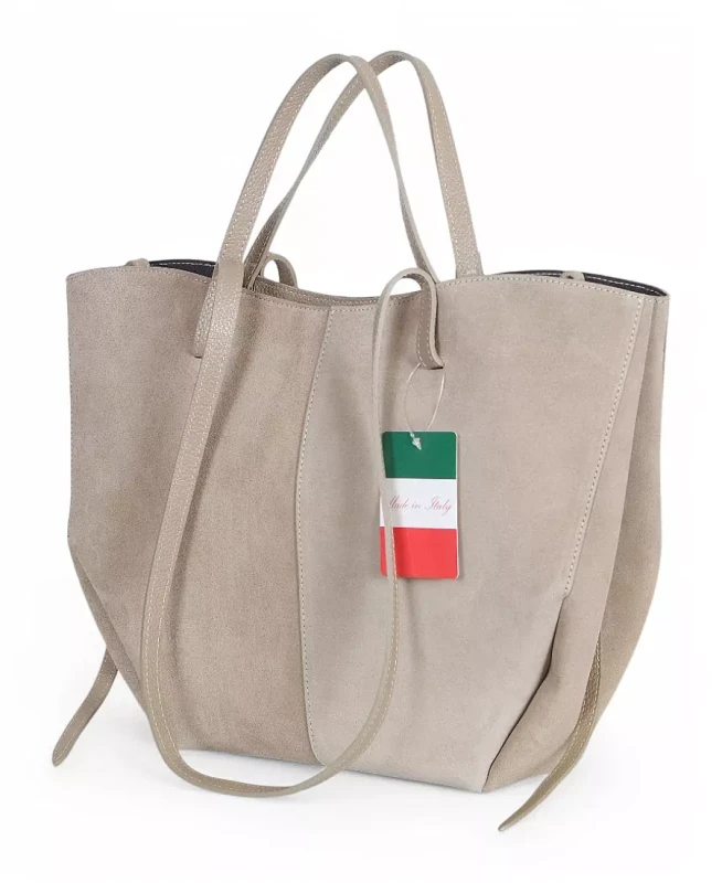 Beżowa zamszowa torba damska Shopper XL | BESTSELLER | Vera Pelle