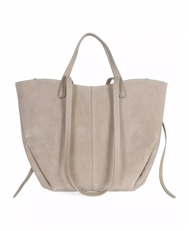 Beżowa zamszowa torba damska Shopper XL | BESTSELLER | Vera Pelle