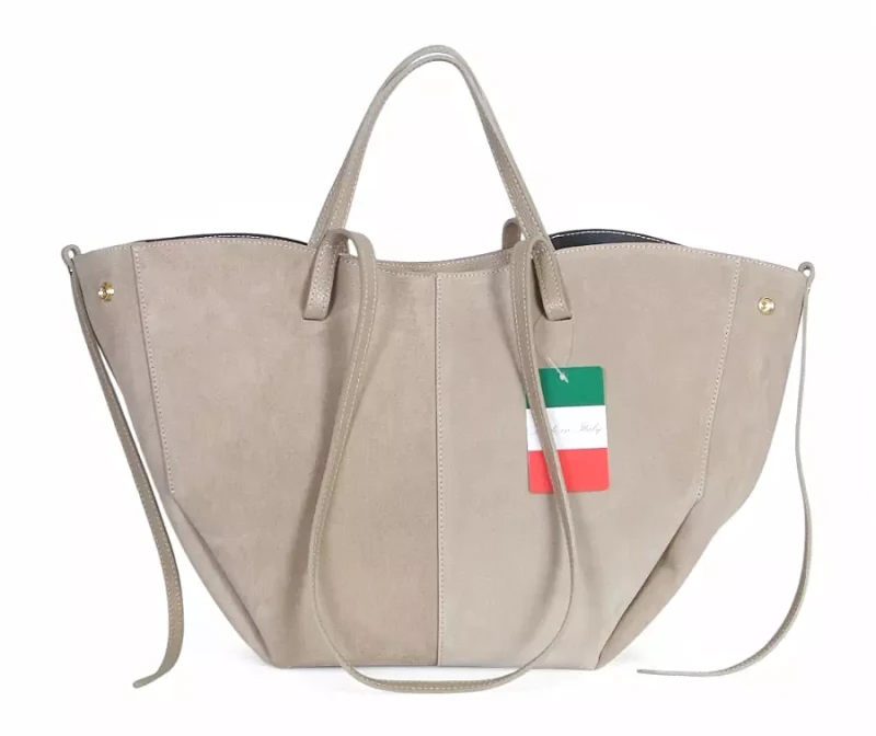 Beżowa zamszowa torba damska Shopper XL | BESTSELLER | Vera Pelle
