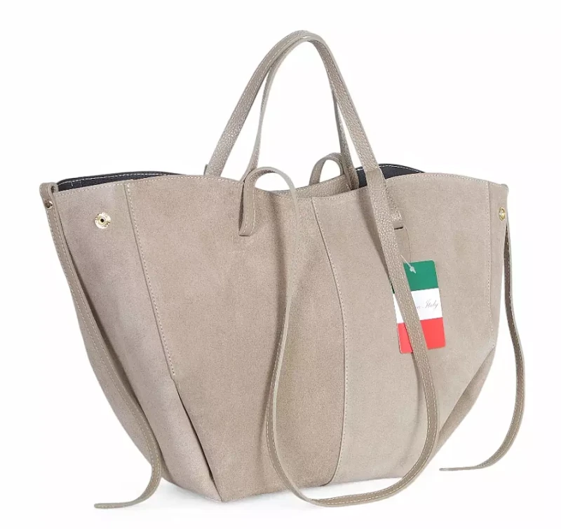 Beżowa zamszowa torba damska Shopper XL | BESTSELLER | Vera Pelle