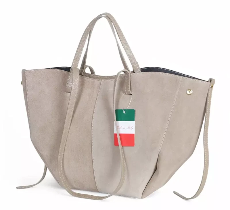 Beżowa zamszowa torba damska Shopper XL | BESTSELLER | Vera Pelle