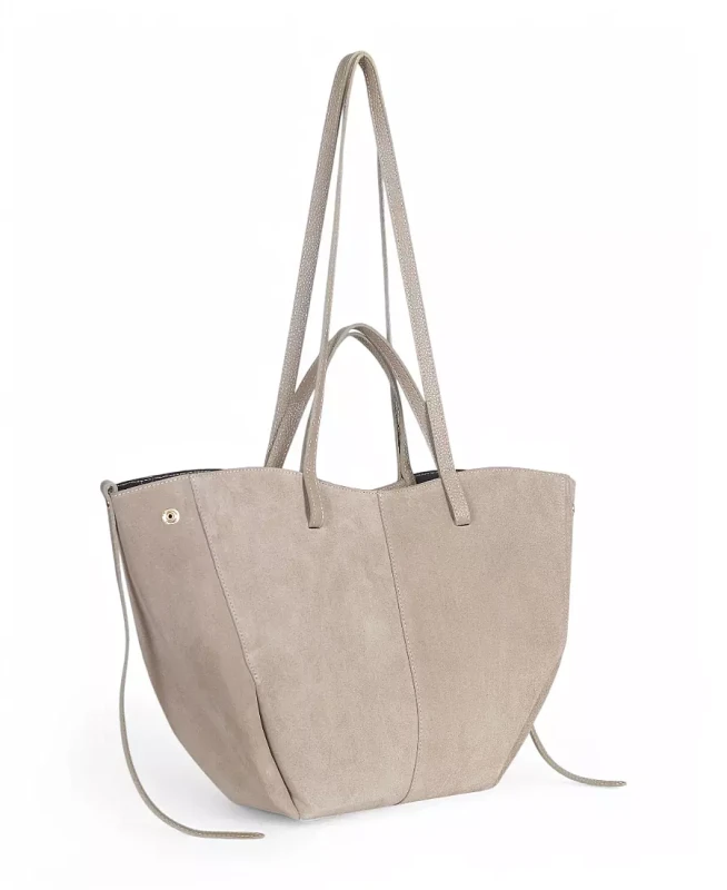 Beżowa zamszowa torba damska Shopper XL | BESTSELLER | Vera Pelle