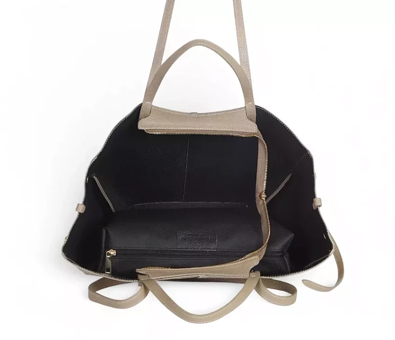Beżowa zamszowa torba damska Shopper XL | BESTSELLER | Vera Pelle