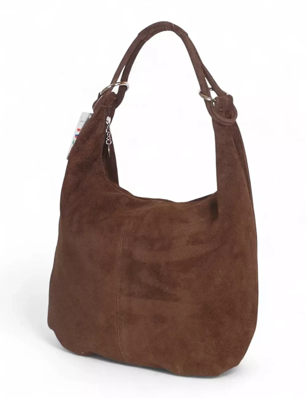 VERA PELLE Zamszowa czekoladowa torebka worek ZD4