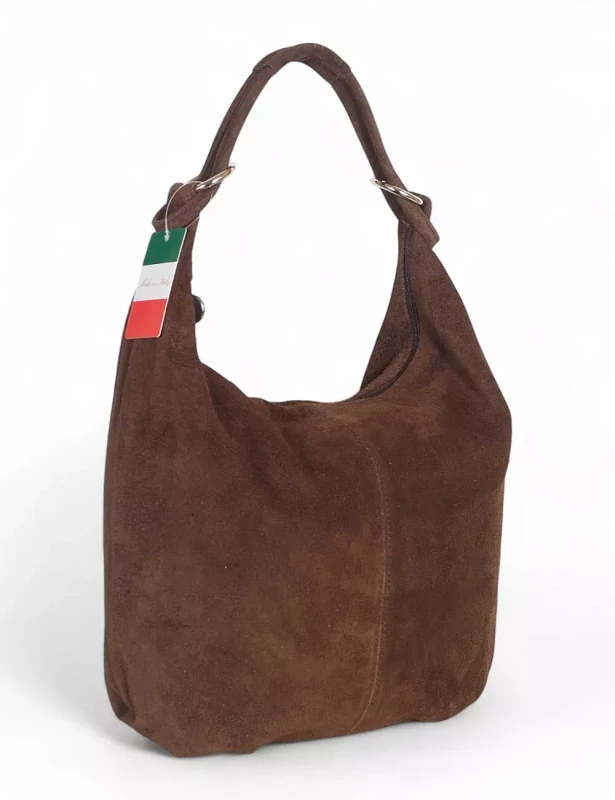 VERA PELLE Zamszowa czekoladowa torebka worek ZD4