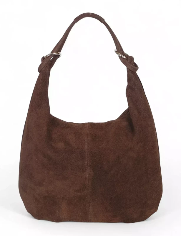 VERA PELLE Zamszowa czekoladowa torebka worek ZD4