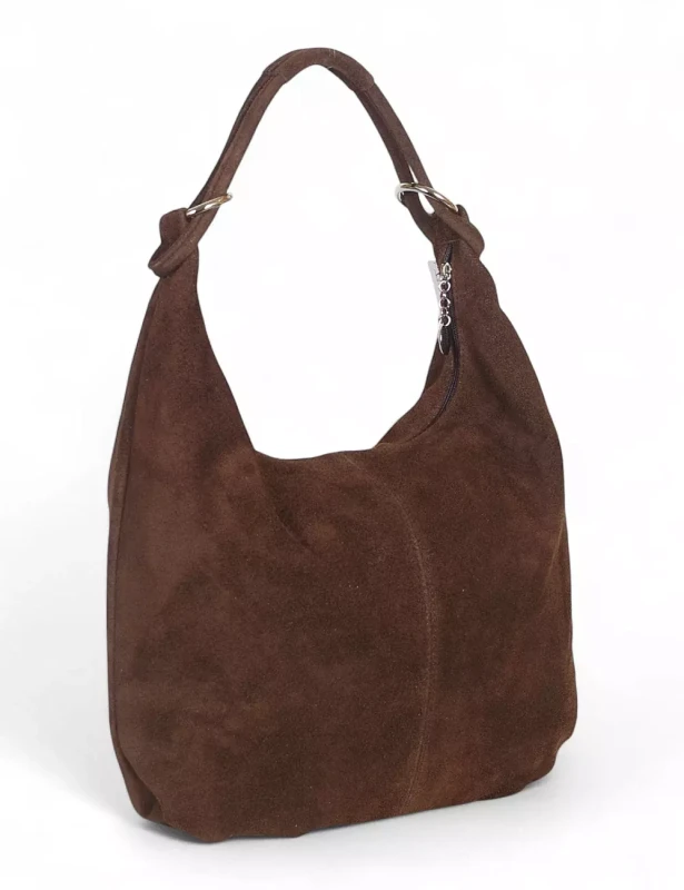 VERA PELLE Zamszowa czekoladowa torebka worek ZD4