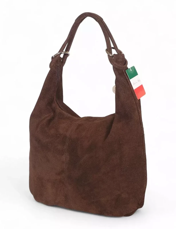 VERA PELLE Zamszowa czekoladowa torebka worek ZD4