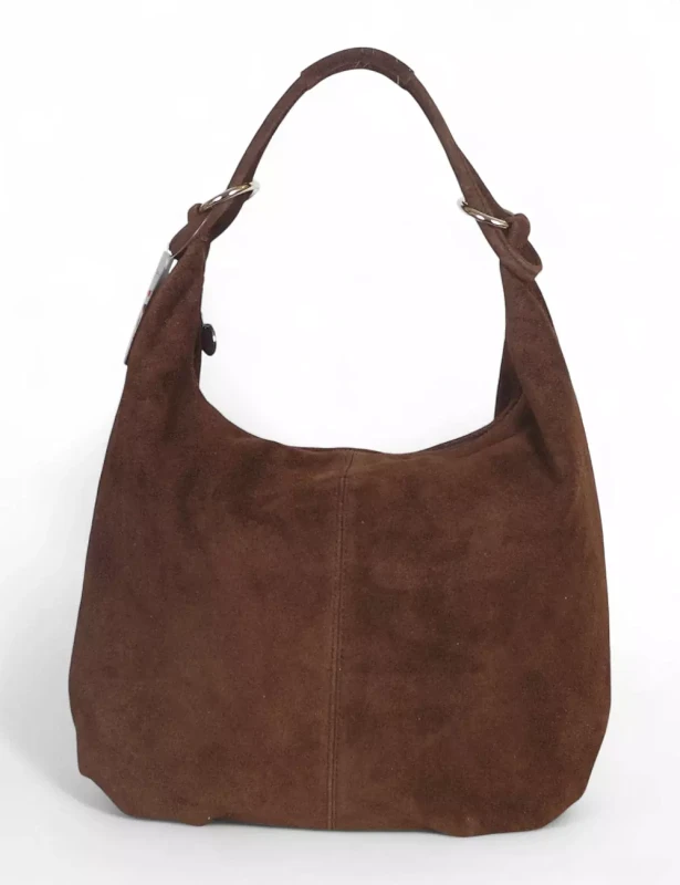 VERA PELLE Zamszowa czekoladowa torebka worek ZD4