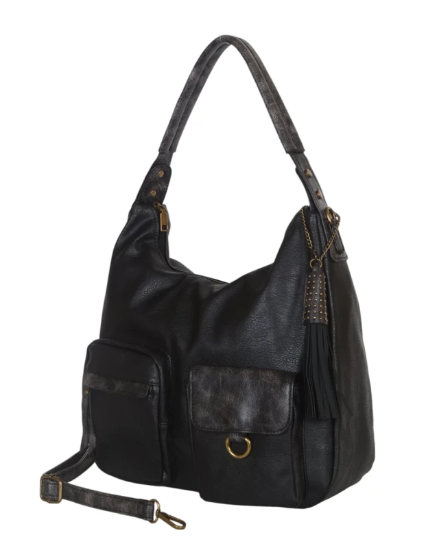 Torebka damska worek VINTAGE Maria C. ITALY – zjawiskowa torebka z frędzlami i paskiem