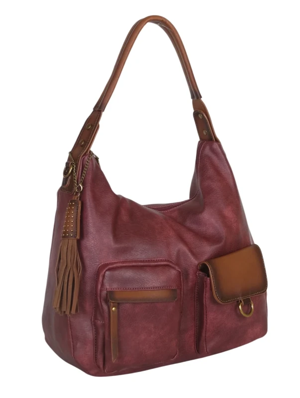 Torebka damska worek VINTAGE Maria C. ITALY – zjawiskowa torebka z frędzlami i paskiem