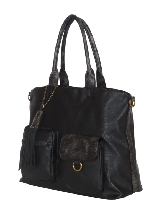 Torebka damska VINTAGE A4 Maria C. ITALY – pojemna torba z frędzlem i paskiem