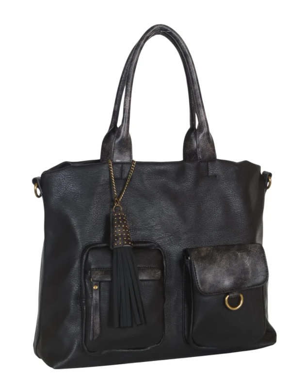 Torebka damska VINTAGE A4 Maria C. ITALY – pojemna torba z frędzlem i paskiem