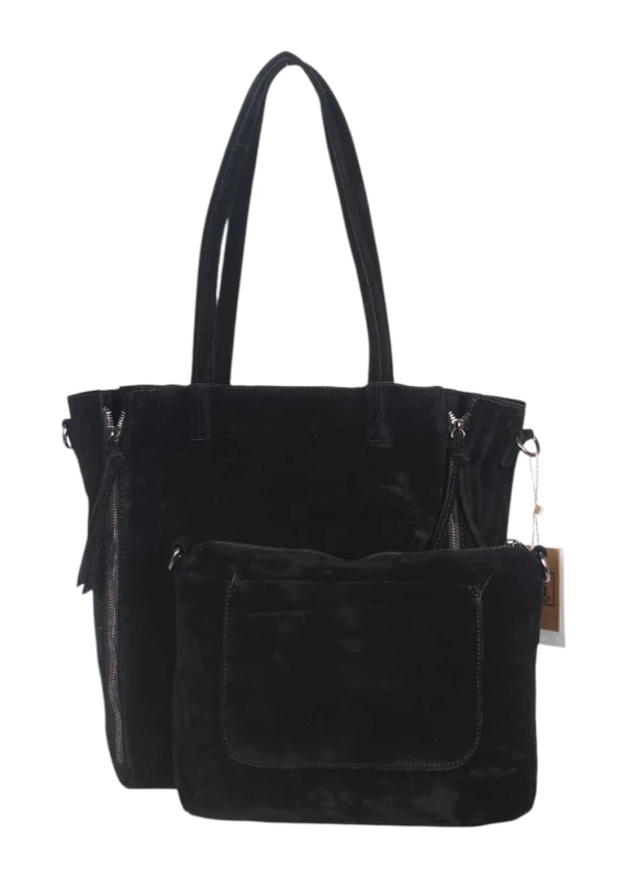 Torebka shopper PAOLO BAGS Italy – eko zamsz, 2w1, saszetka, pojemna, modna, A4