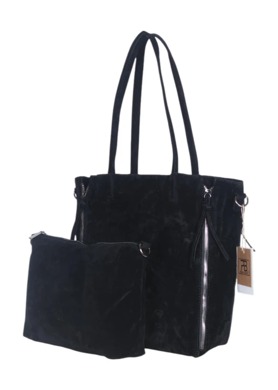 Torebka shopper PAOLO BAGS Italy – eko zamsz, 2w1, saszetka, pojemna, modna, A4