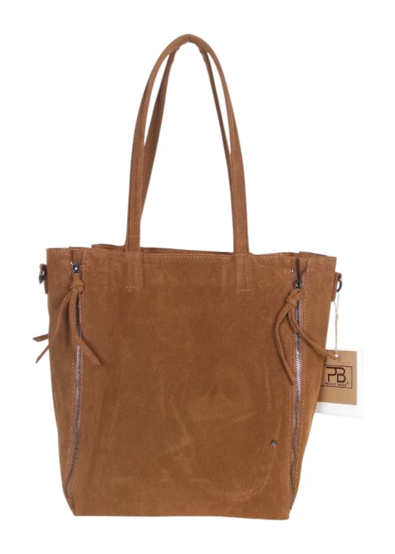 Torebka shopper PAOLO BAGS Italy – eko zamsz, 2w1, saszetka, pojemna, modna, A4