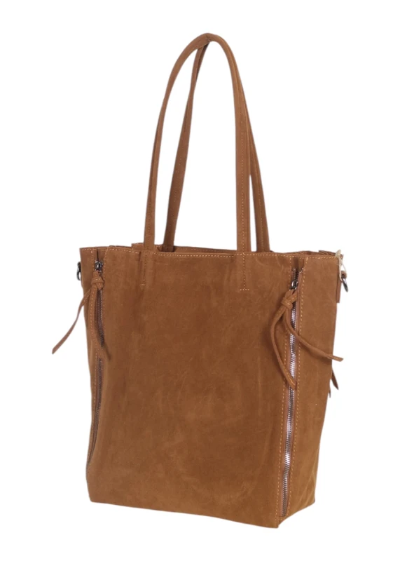 Torebka shopper PAOLO BAGS Italy – eko zamsz, 2w1, saszetka, pojemna, modna, A4