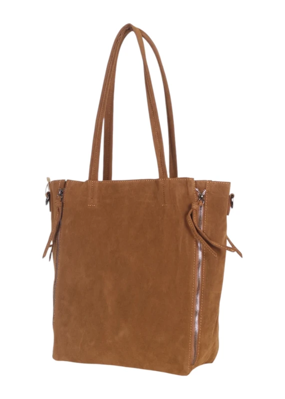 Torebka shopper PAOLO BAGS Italy – eko zamsz, 2w1, saszetka, pojemna, modna, A4