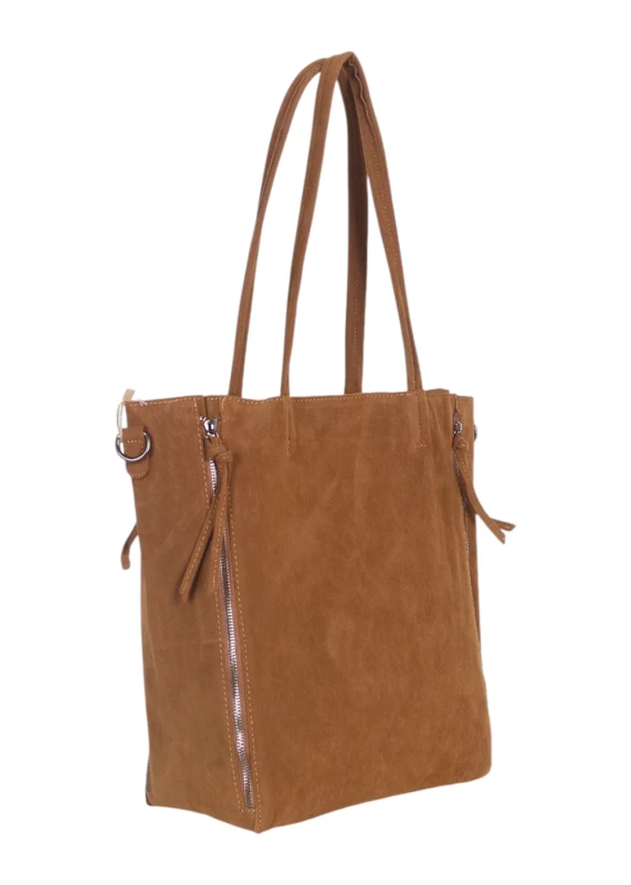 Torebka shopper PAOLO BAGS Italy – eko zamsz, 2w1, saszetka, pojemna, modna, A4