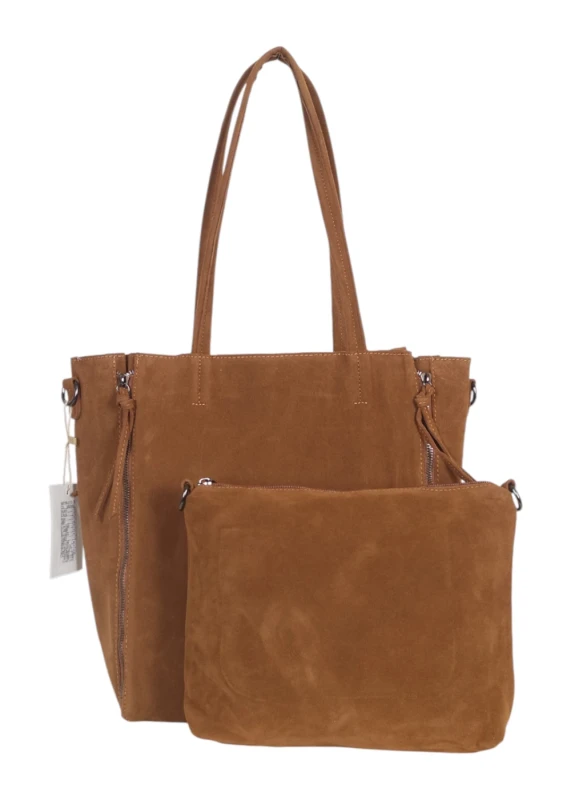Torebka shopper PAOLO BAGS Italy – eko zamsz, 2w1, saszetka, pojemna, modna, A4