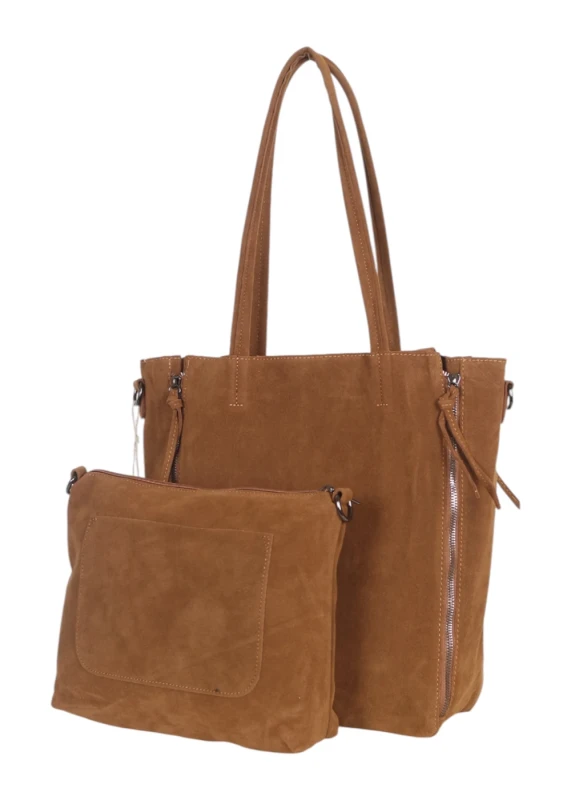 Torebka shopper PAOLO BAGS Italy – eko zamsz, 2w1, saszetka, pojemna, modna, A4