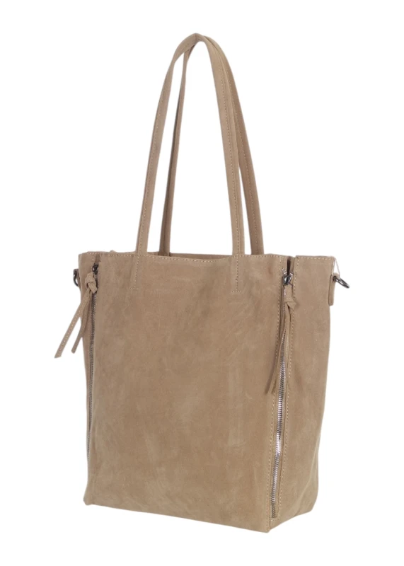 Torebka shopper PAOLO BAGS Italy – eko zamsz, 2w1, saszetka, pojemna, modna, A4