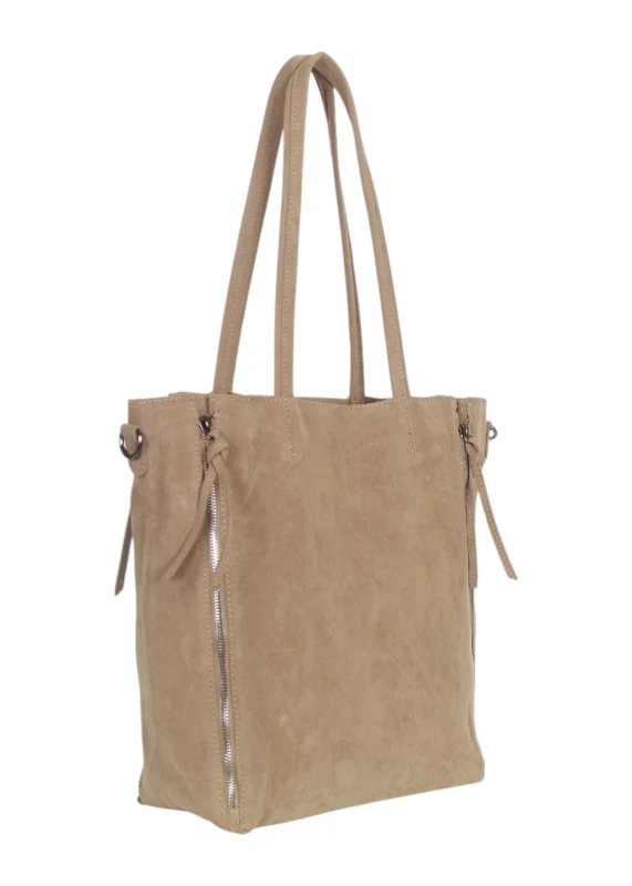 Torebka shopper PAOLO BAGS Italy – eko zamsz, 2w1, saszetka, pojemna, modna, A4