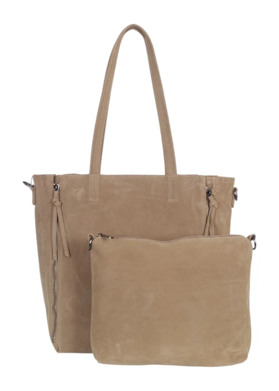 Torebka shopper PAOLO BAGS Italy – eko zamsz, 2w1, saszetka, pojemna, modna, A4