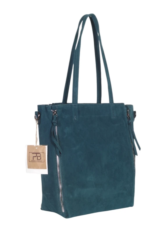 Torebka shopper PAOLO BAGS Italy – eko zamsz, 2w1, saszetka, pojemna, modna, A4