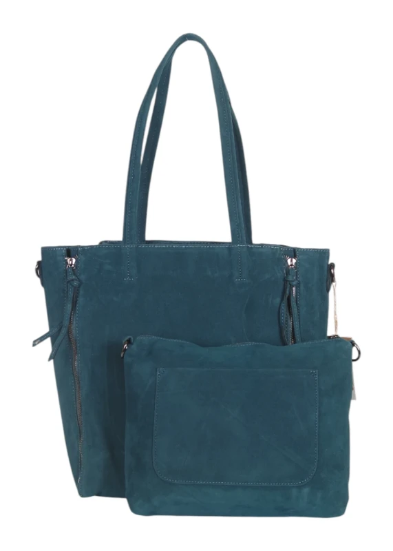 Torebka shopper PAOLO BAGS Italy – eko zamsz, 2w1, saszetka, pojemna, modna, A4