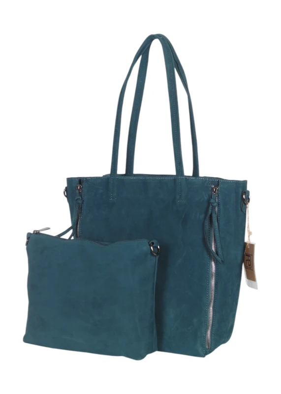 Torebka shopper PAOLO BAGS Italy – eko zamsz, 2w1, saszetka, pojemna, modna, A4