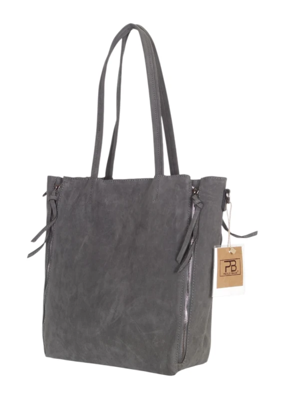 Torebka shopper PAOLO BAGS Italy – eko zamsz, 2w1, saszetka, pojemna, modna, A4