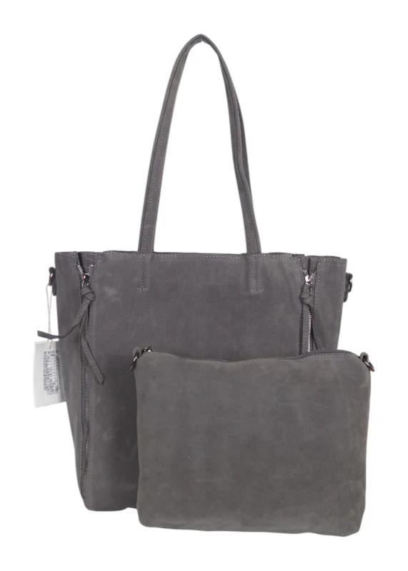Torebka shopper PAOLO BAGS Italy – eko zamsz, 2w1, saszetka, pojemna, modna, A4