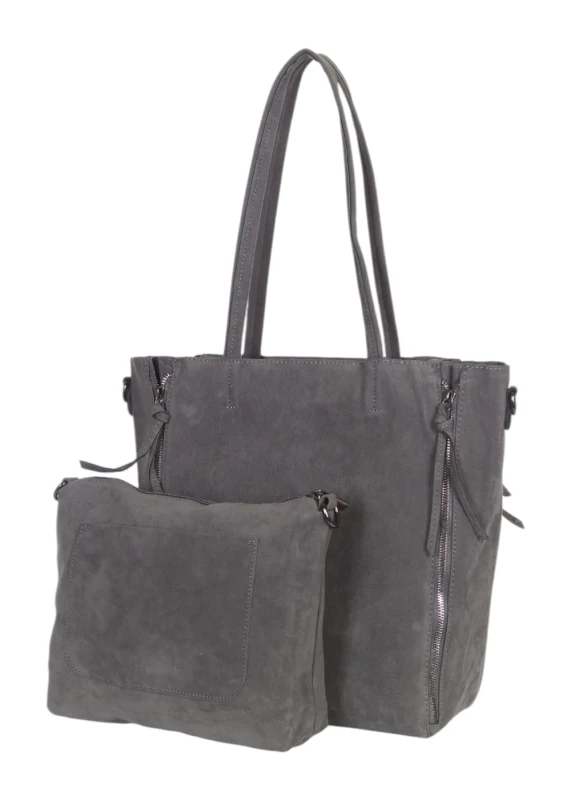 Torebka shopper PAOLO BAGS Italy – eko zamsz, 2w1, saszetka, pojemna, modna, A4