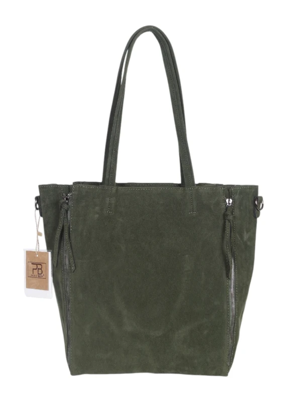 Torebka shopper PAOLO BAGS Italy – eko zamsz, 2w1, saszetka, pojemna, modna, A4