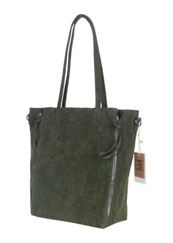 Torebka shopper PAOLO BAGS Italy – eko zamsz, 2w1, saszetka, pojemna, modna, A4