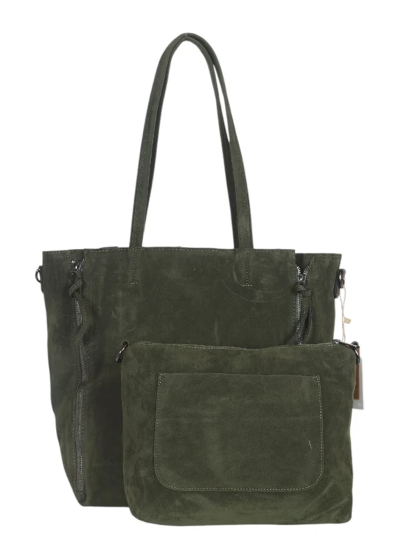 Torebka shopper PAOLO BAGS Italy – eko zamsz, 2w1, saszetka, pojemna, modna, A4