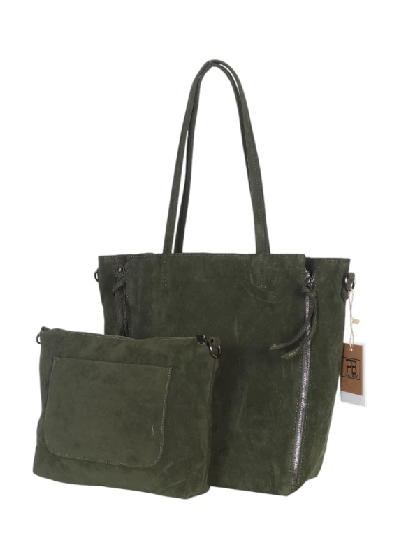 Torebka shopper PAOLO BAGS Italy – eko zamsz, 2w1, saszetka, pojemna, modna, A4