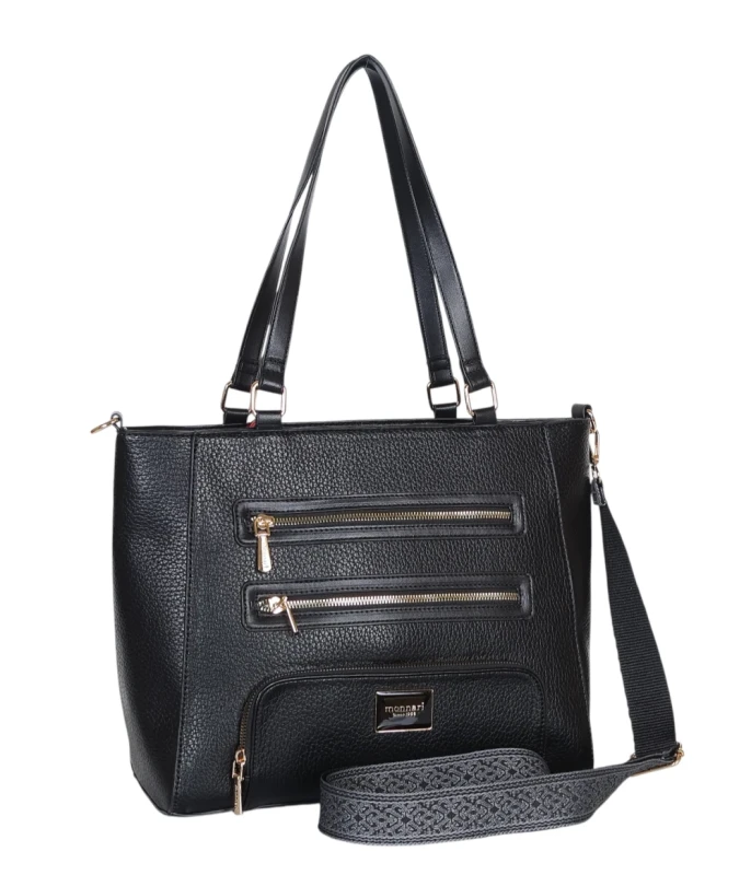 Monnari czarna torebka shopper z kieszonkami Rączki + pasek